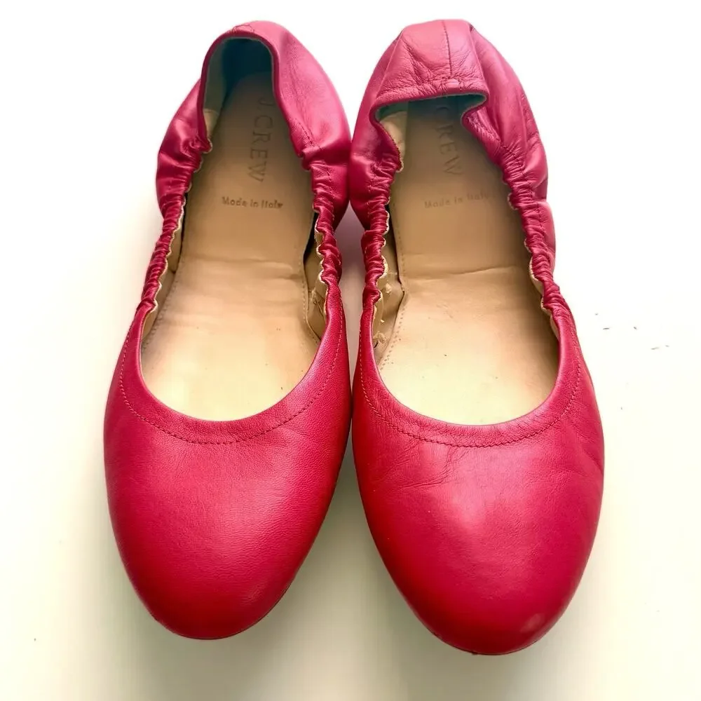 J. Crew Ballet Flats Size 9.5 Red Leather Balletcorp Classic Capsule Preppy